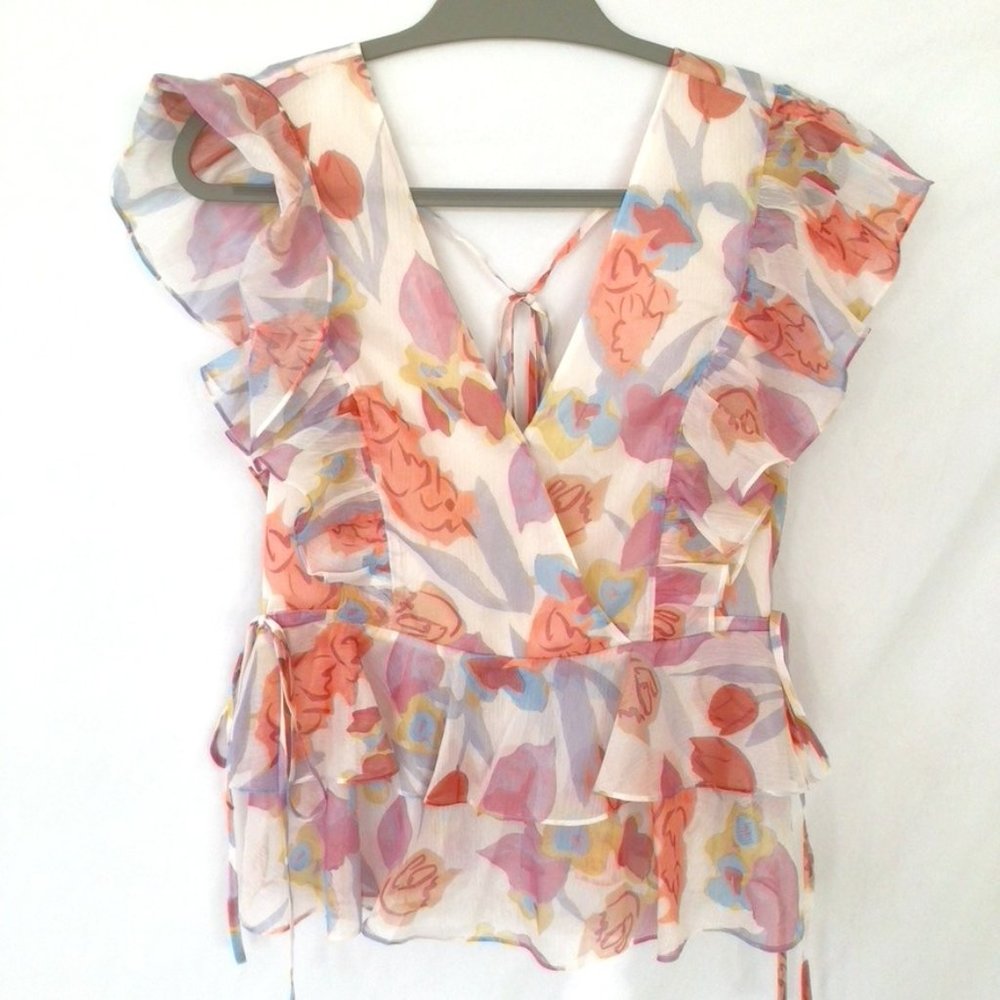 Ted Baker Ruffled Floral Top Sz 2
